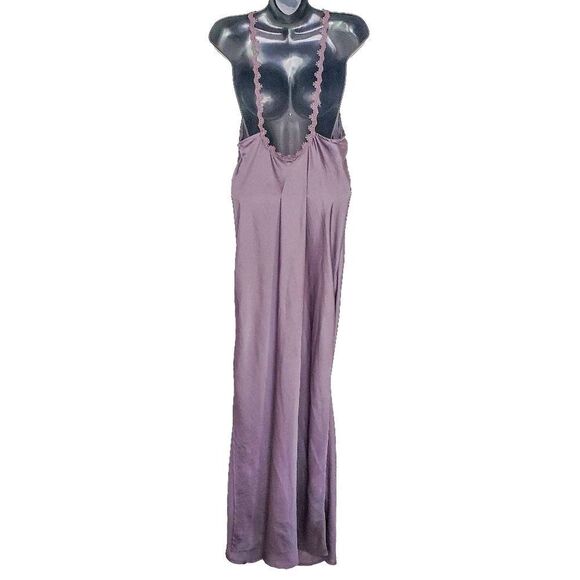 Free People Purple Satin Simply Sensual Maxi Length High Slit Slip Dress Size S - Picture 3 of 7